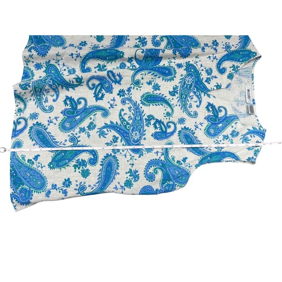 Women's 100% linen blue green taupe paisley sleeveless top bust darts summer - Picture 3 of 8